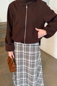 Lamelif Fermuarlı Kaşe Ceket Acı Kahve