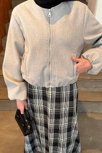 Gray Crew Neck Long Arm Stamp Fabric Jacket