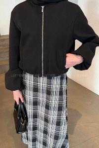 Black Crew Neck Long Arm Stamp Fabric Jacket