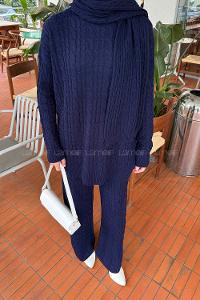 Lamelif Örgü Desen Triko Takım Lacivert