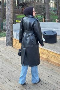 Lamelif Bağlama Detaylı Deri Mont Siyah