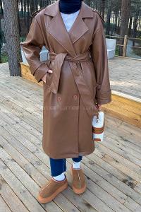 Lamelif Bağlama Detaylı Deri Mont Taba