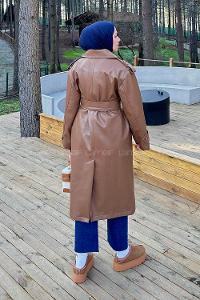 Lamelif Bağlama Detaylı Deri Mont Taba