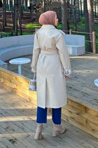 Lamelif Bağlama Detaylı Deri Mont Taş Rengi