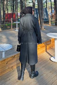 Lamelif Bağlama Detaylı Kaşe Kaban Antrasit