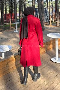 Lamelif Bağlama Detaylı Kaşe Kaban Bordo