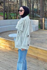 Beige Long Arm Polyester Trench Coat