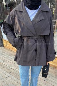 Dark Brown Long Arm Polyester Trench Coat