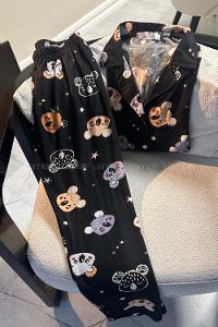 Black-4 Crew Neck Long Arm Without Accessories Combed Fabric Regular Trousers Comfortable Suit