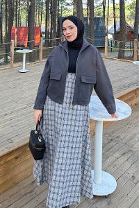 Lamelif Cepli Kaşe Ceket Antrasit