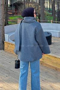 Anthracite Scarf Neck Long Arm Coat