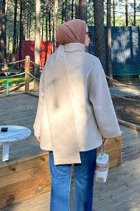 Beige Scarf Neck Long Arm Coat