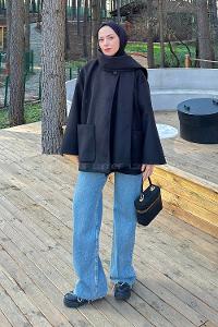 Black Scarf Neck Long Arm Coat