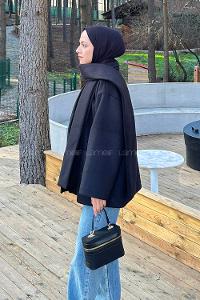 Black Scarf Neck Long Arm Coat