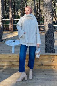 Stone Scarf Neck Long Arm Coat