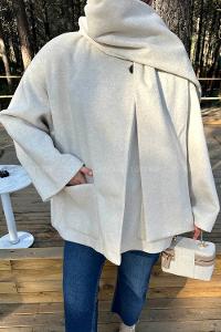 Stone Scarf Neck Long Arm Coat