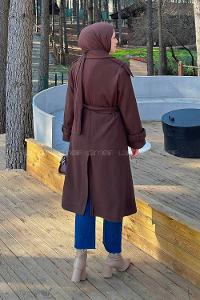 Lamelif Düğmeli Kaşe Kaban Acı Kahve