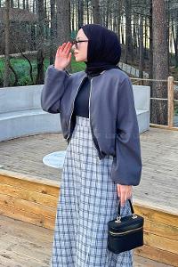 Anthracite Crew Neck Long Arm Stamp Fabric Jacket