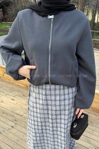 Anthracite Crew Neck Long Arm Stamp Fabric Jacket