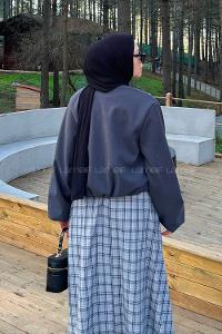 Anthracite Crew Neck Long Arm Stamp Fabric Jacket