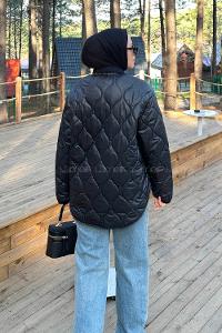 Lamelif Kadife Yaka Kapitone Mont Siyah