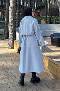 Lamelif Kuşaklı Poliviskon Trenç Gri