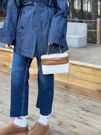 Lamelif Zara Model Hasır Sert Kutu El ve Omuz Çantası Taba