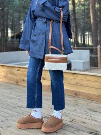 Lamelif Zara Model Hasır Sert Kutu El ve Omuz Çantası Taba