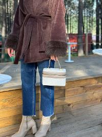 Lamelif Zara Model Hasır Sert Kutu El ve Omuz Çantası Vizonrengi