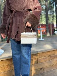 Lamelif Zara Model Hasır Sert Kutu El ve Omuz Çantası Vizonrengi