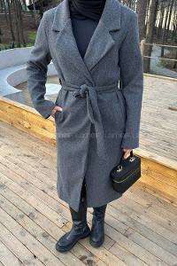 Modalamelif Kuşak Bağlama Detaylı Kaşe Kaban Antrasit