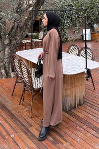 Lamelif Bağlama Detaylı Elbise Soft  Kahve