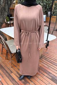 Lamelif Bağlama Detaylı Elbise Soft  Kahve