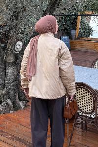 Beige Neckband Long Arm Coat