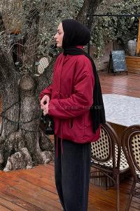 Claret Red Neckband Long Arm Coat