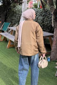 Khaki Neckband Long Arm Coat