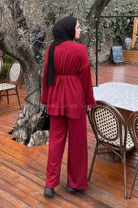 Lamelif Bağlama Detaylı Oysho Takım Açık Bordo