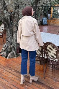 Lamelif Bağlama Detaylı Trençkot Bej