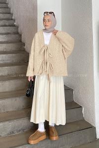 Cream V Neck Long Arm Coat