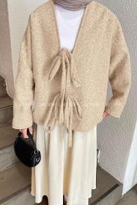 Cream V Neck Long Arm Coat