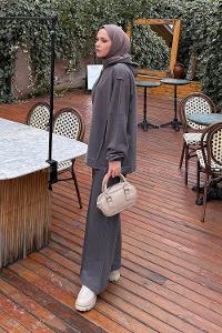 Lamelif Balance Armalı Çımalı İkili Tesettür Takım Antrasit