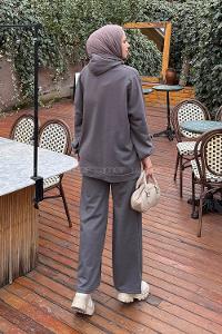 Lamelif Balance Armalı Çımalı İkili Tesettür Takım Antrasit