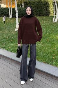 Lamelif Balıkçı Yaka Kazak Acı Kahve