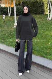 Lamelif Balıkçı Yaka Kazak Koyu Gri