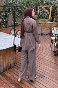 Lamelif Cep Detaylı Modal Tesettür Takım Vizonrengi