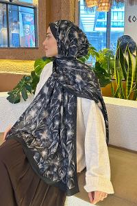 Lamelif Daisy Flowers Desen Pamuk Şal Antrasit