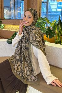 Lamelif Daisy Flowers Desen Pamuk Şal Asker Yeşili