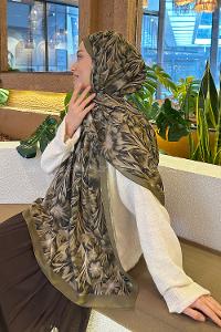 Lamelif Daisy Flowers Desen Pamuk Şal Asker Yeşili