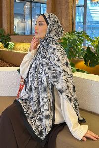 Lamelif Daisy Flowers Desen Pamuk Şal Beyaz Siyah