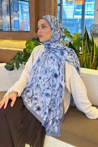 Lamelif Daisy Flowers Desen Pamuk Şal Gök Mavisi